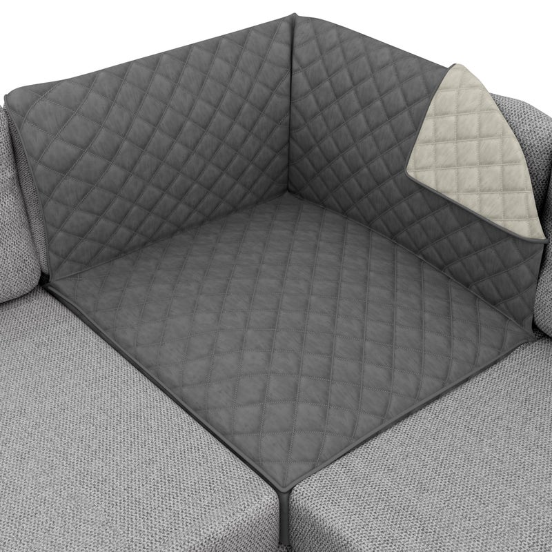 Sofa Shield غطاء أريكة محمي ببراءة اختراع، غطاء مقعد قابل للعكس مقاوم للبقع وتمزق الكلاب، مصمم في الولايات المتحدة، مقاس 30x30 بوصة، أغطية قابلة للغسل للكلاب والحيوانات الأليفة، لون كتان رمادي غامق - Image 1